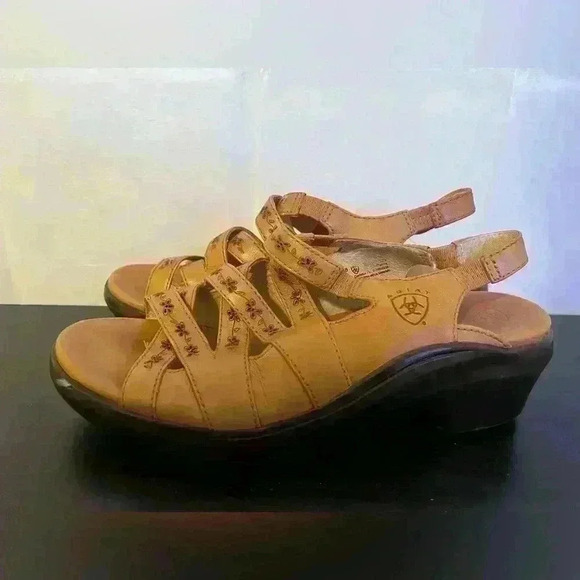 Ariat Women's Strappy Sandals with Floral Detail Brown Slingback Sandal Size 8.5 - Picture 5 of 13